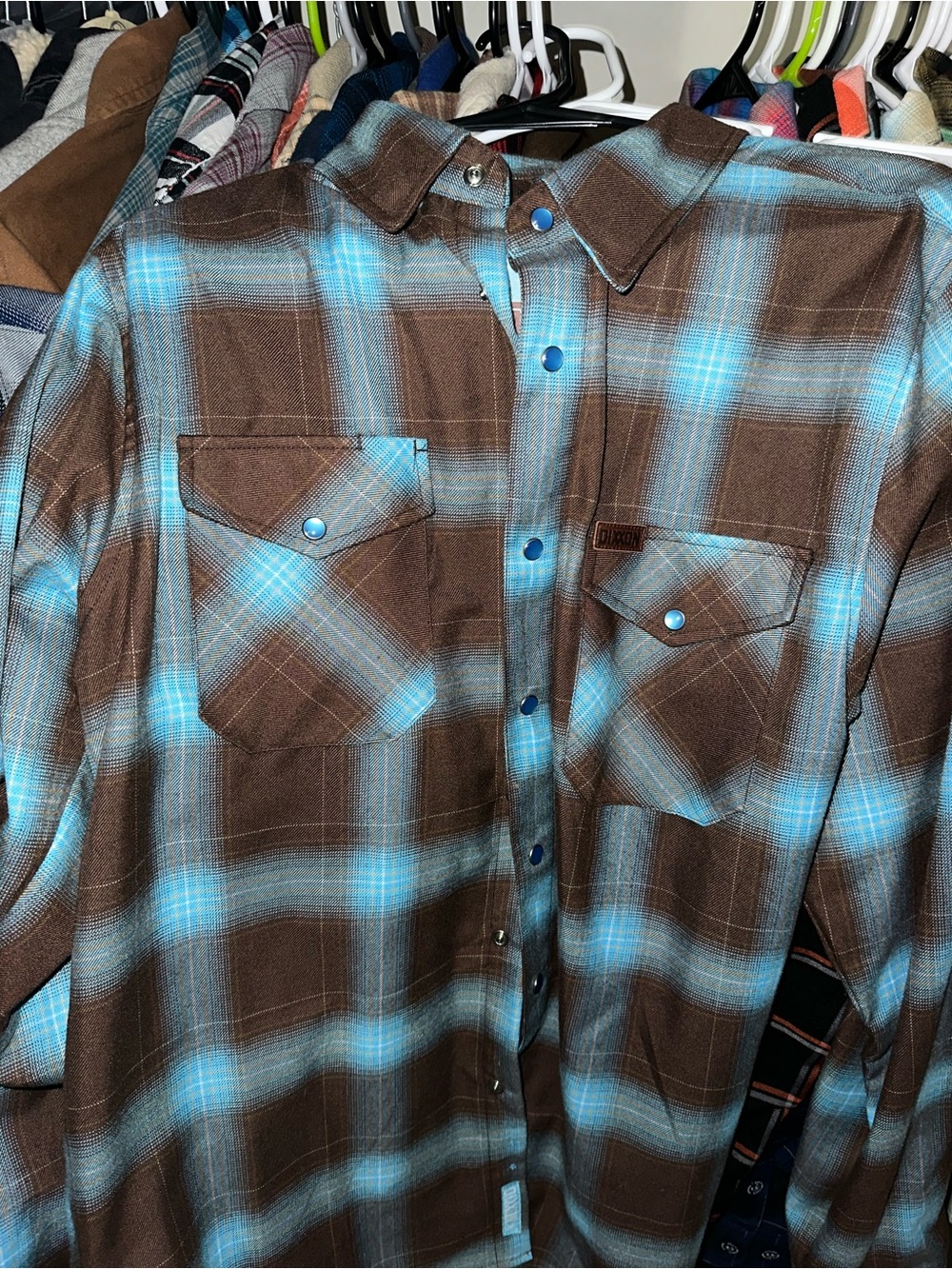 Dixxon Men's Brown & Blue Pearl Snap The Cherokee Flannel